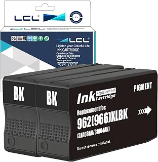 Updated Chip LCL Remanufactured for HP 962XL 962 XL 3JA03AN High Yield (2-Pack Black) Pigment Ink Cartridge for HP OfficeJet Pro 9010 9012 9014 9015 9016 9018 9019 9020 9022 9025 9026 9027 9028