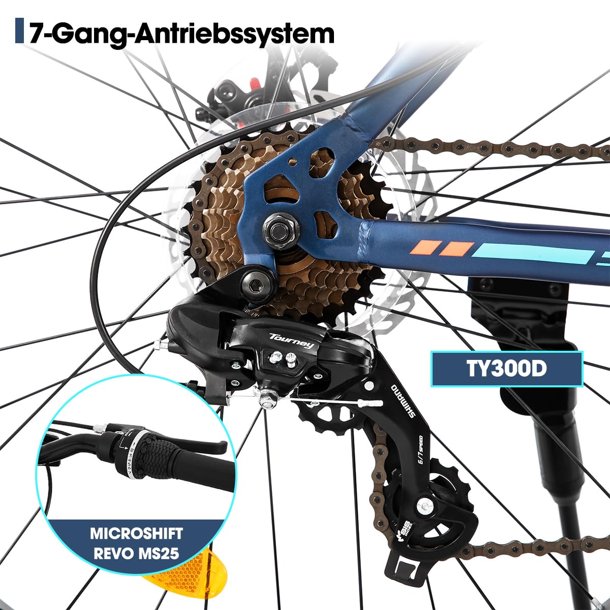 Hiland Fat Tire 24/26 Zoll Mountainbike mit Doppelscheibenbremse, 7-Gang Mountainbike für Jungen und Mädchen, Fahrräder für den Strand und die Stadt, Blau/Grün/Weiß/Silber