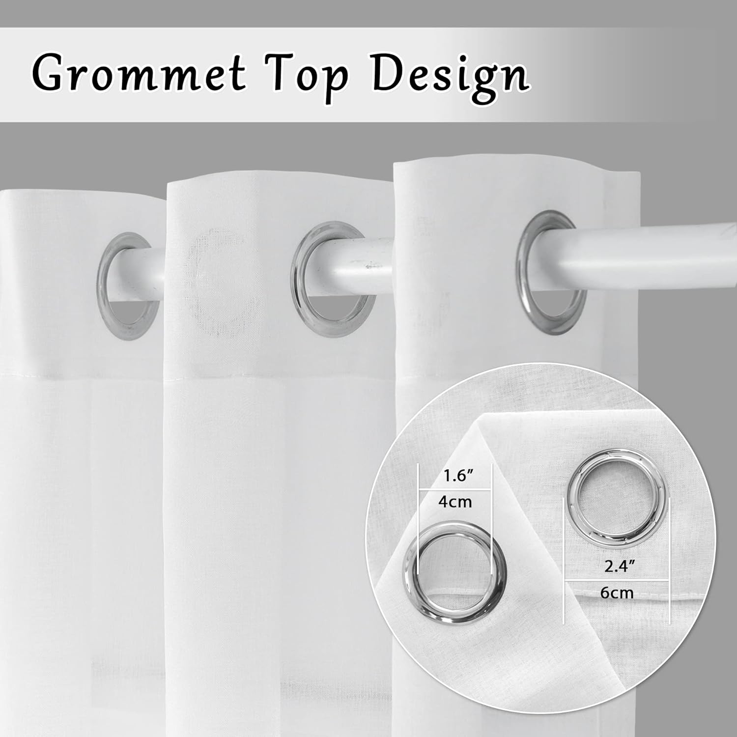 MAIHER Faux Linen Extra Long Sheer Curtains Grommet, 16ft Voile Sheer High Ceiling Curtains Drapes for High Living Room Bedroom 2 Story (White, 50" W x 192" L, 1 Panel)