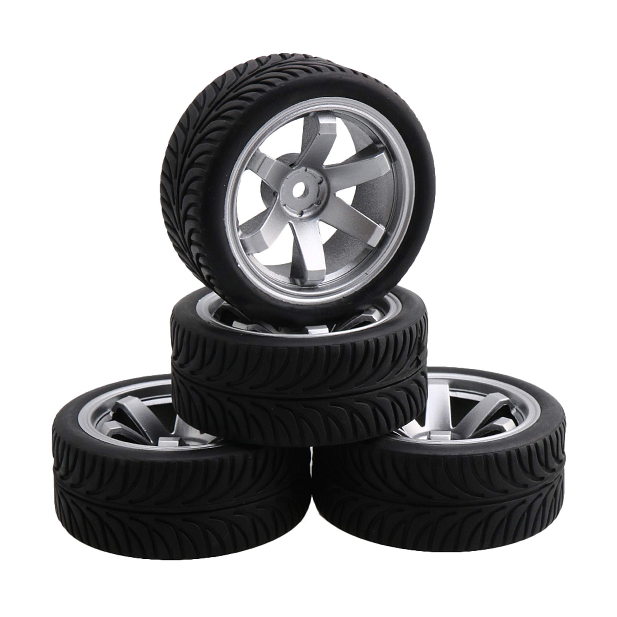 Sponsored Ad – 4PCS RC Wheat Pattern Tire&6 Spoke Wheel Rim replacement for RC1:10 On Road Car Silver