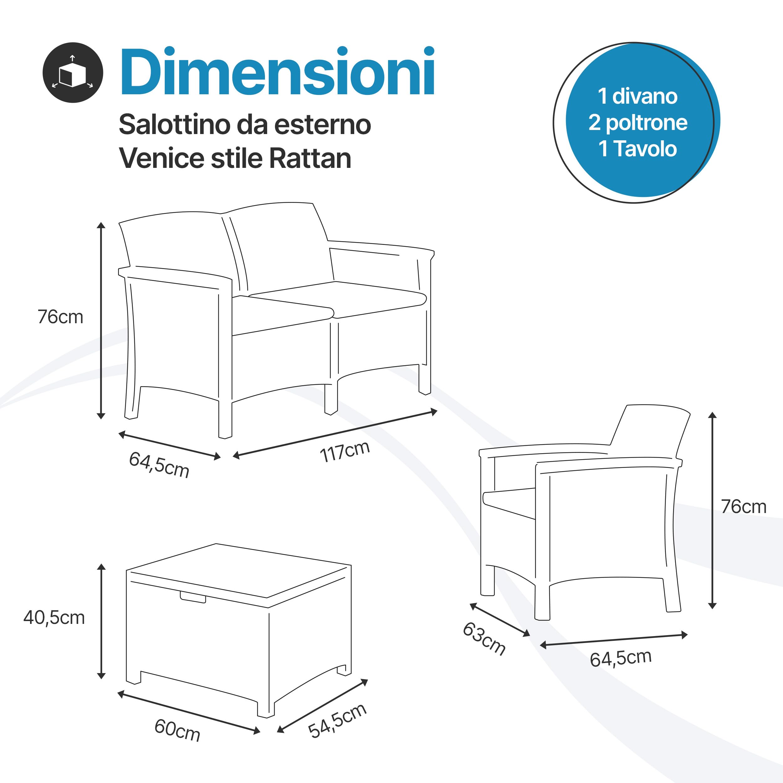 Tomaino - Salotto Da Giardino Esterno Stile Rattan - Set Salotto Da Esterno in Polipropilene Impermeabile e Idrorepellente - Salottino Giardino Nero