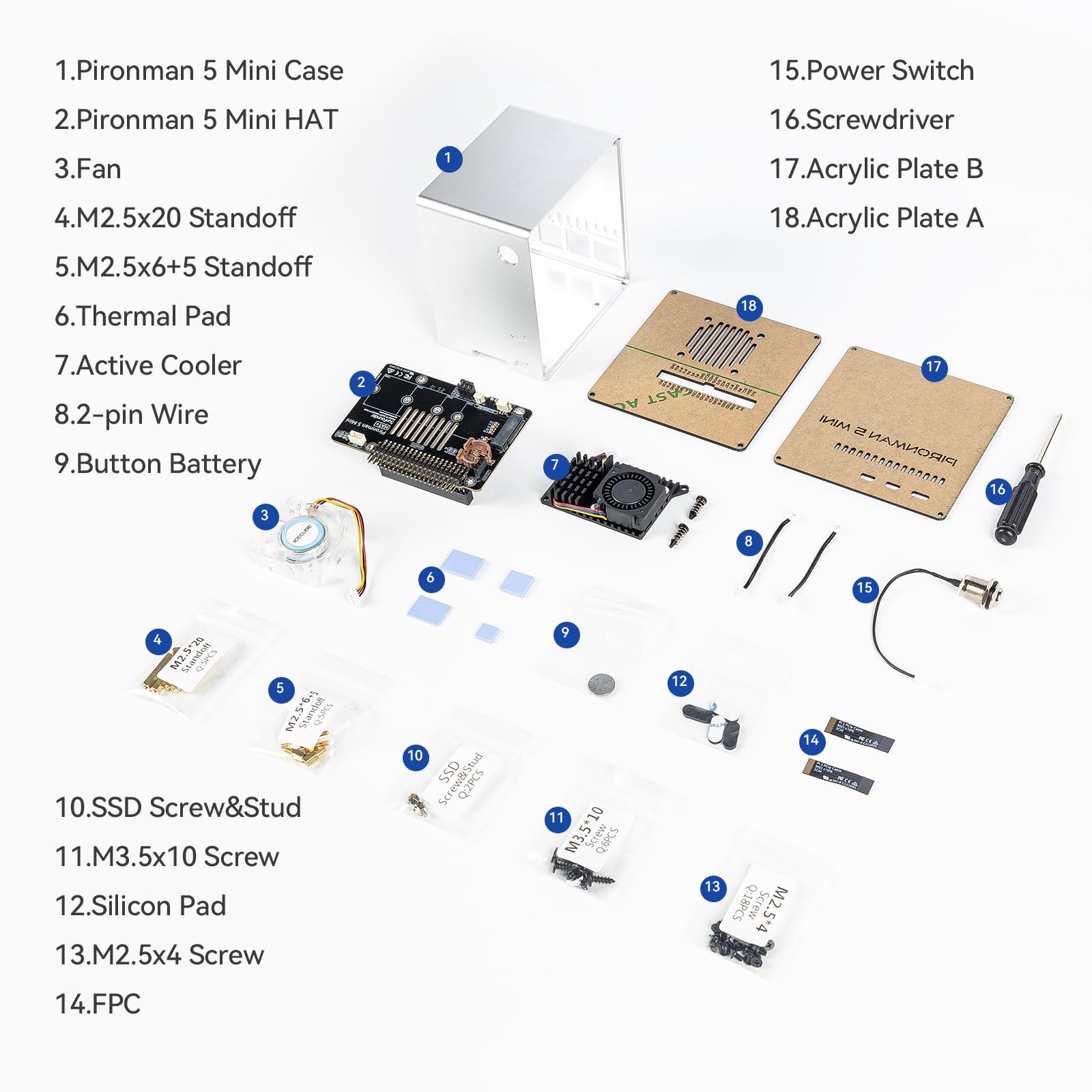 Pironman 5-Mini NVMe M.2 SSD PCIe 2.0/3.0 Mini-PC-Gehäuse für Raspberry Pi 5, Hailo-8L, OpenClaw KI-Agent, PWM-Aktivkühler + RGB-Lüfter, Safe Shutdown, RGB-Effekt (RPI5 Nicht enthalten)