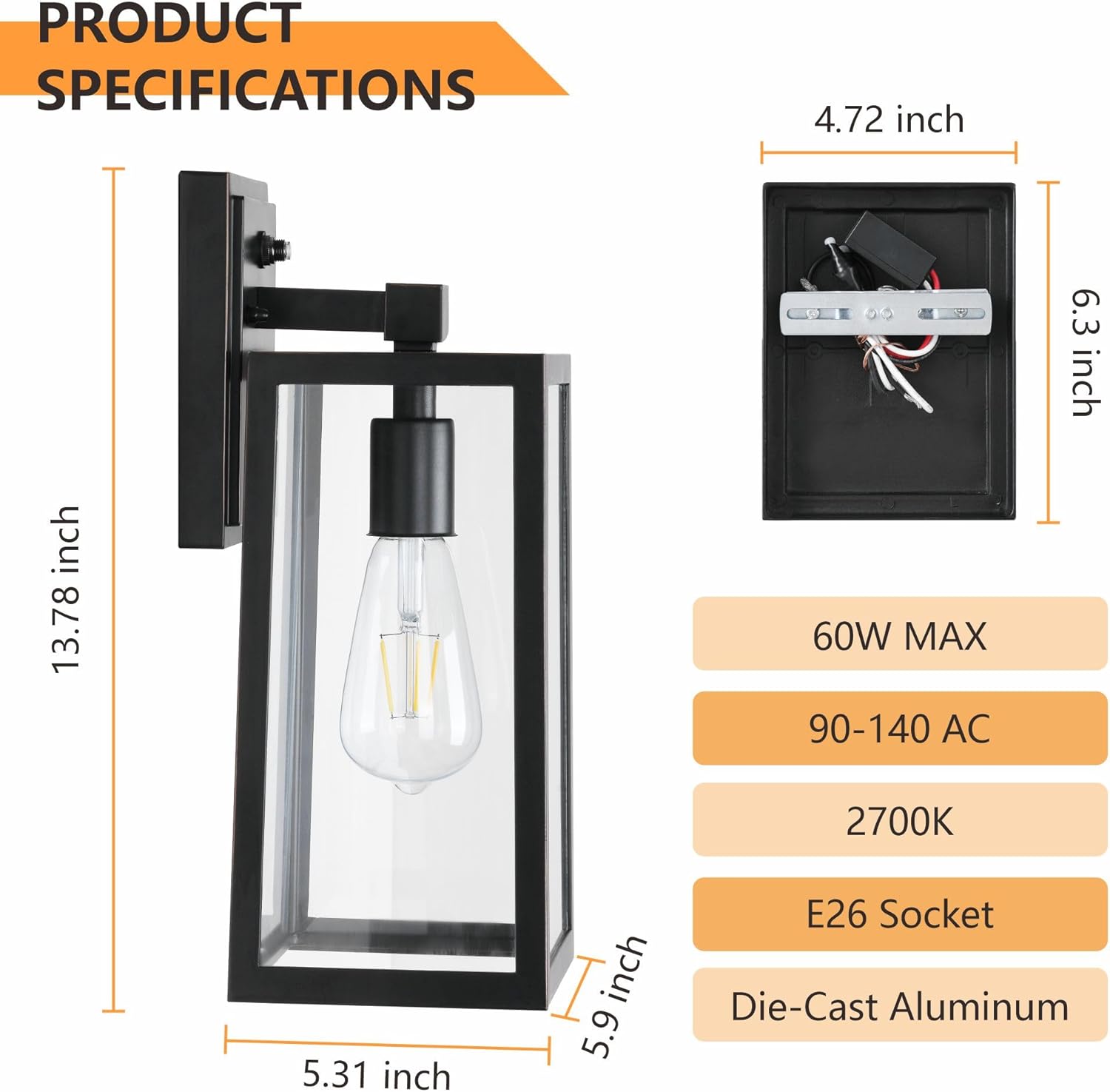 DAKAFUL 2-Pack Dusk to Dawn Outdoor Light Fixtures, Exterior Wall Lantern with Aluminum Body, E26 Base Scoket, Oil-Rubbed Bronze Wall Lighting, Modern Wall Sconce for Patio Front Porch Garage.