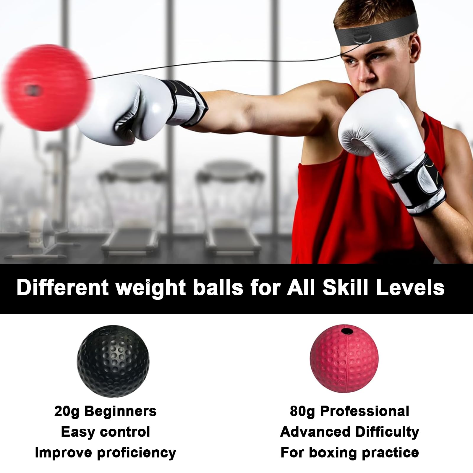 Pelota Entrenamiento de Reflejos Boxeo,Pelotas de Reflejo,Boxing Reflex Ball,se Utiliza para Entrenar Reacciones, Flexibilidad, Coordinación Ojo-Mano y Habilidades Manuales