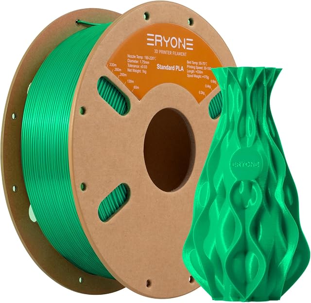 ERYONE Filament PLA o grubości 1,75 mm, do drukarki 3D, tolerancja +/- 0,03 mm, 1 kg/szpula, zielony