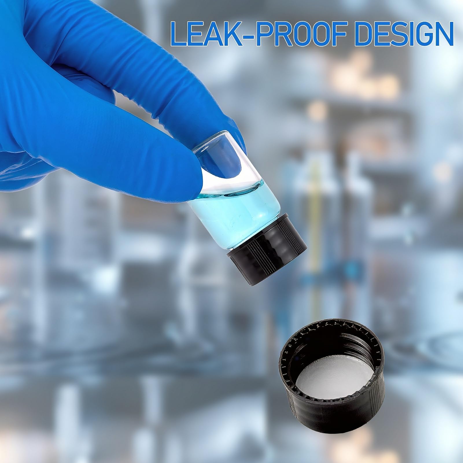 Mini flaconcini trasparenti da 7 ml in vetro con tappo a vite nero, contenitori da viaggio trasparenti per test di laboratorio, confezione da 16