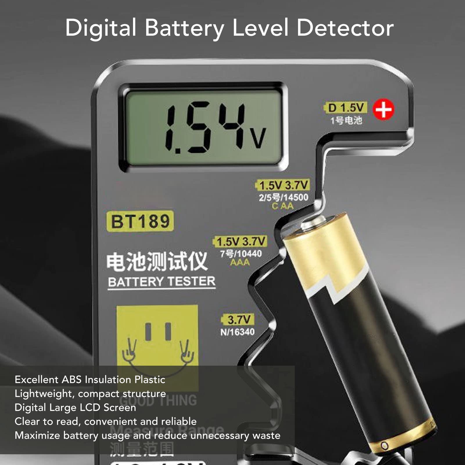 Cyfrowy Tester Pojemności Baterii z Dużym Ekranem LCD, Uniwersalny Detektor dla AA, AAA, C, D, 9V, Czarny, ABS