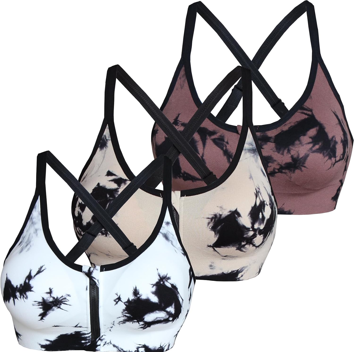 AKAMC 3 Pack Women's Medium Support Cross Back Wirefree Removable Cups Yoga Sport Bra