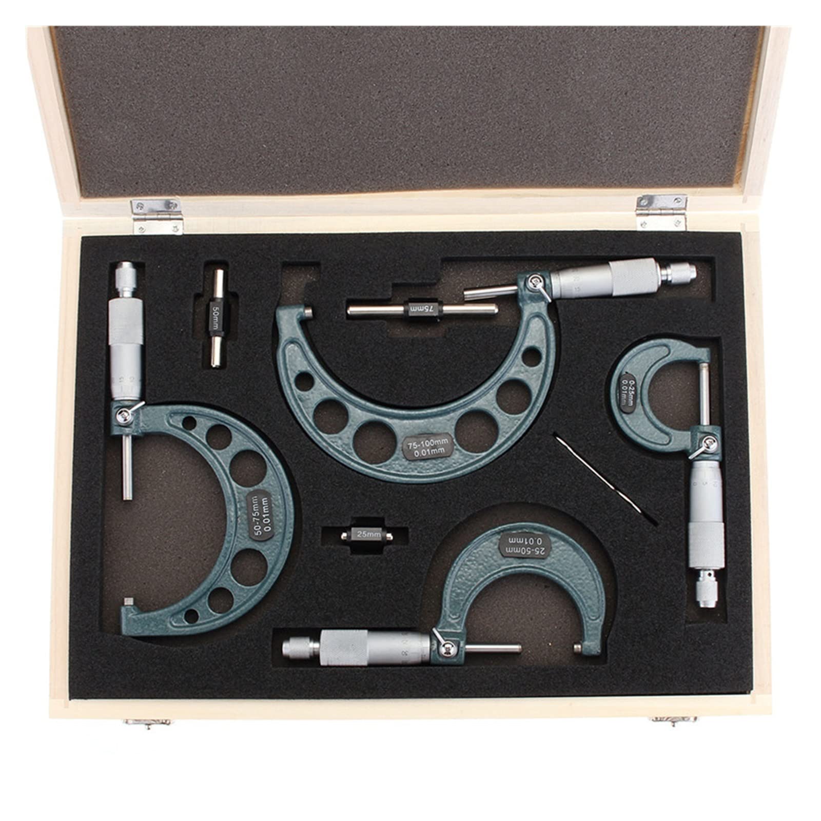 Micrómetro Exterior Digital 4pcs Fuera del micrómetro Set Herramienta maquinista 0-4 "0-100 mm 4 Precisión 0.01 Carburo Micrómetro Set Medido de medición Kit