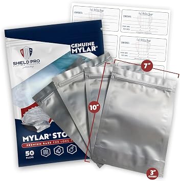 7.5 Mil Mylar Bags/Pouches - Multiple Sizes Genuine Odor-Proof Aluminum Foil-Lined Bag for Long Term Food, Grain, Dried Flowers, Baking, Herb, Storage Container 50 7"x10"x3"