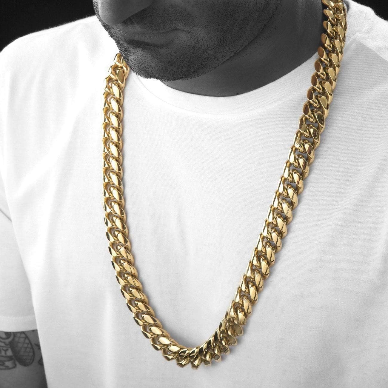 316L Stainless Steel Miami Cuban Link Chain 14K or White REAL Gold Plated Hip Hop Necklace or Bracelet 8mm-18mm for Men Women(Custom Box and Pouch Packing, Christmas Gift) - Image 4