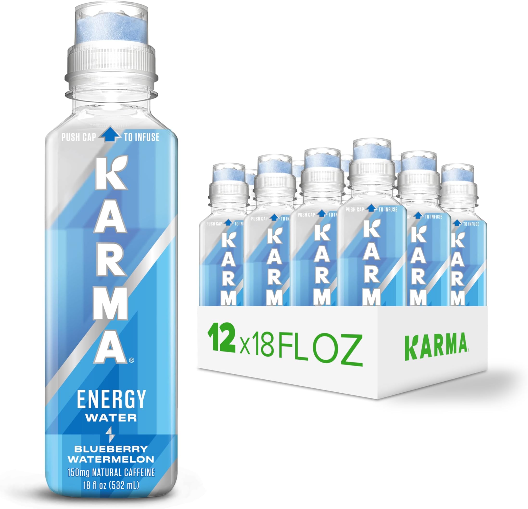 Karma Energy Drink – 12 Pack, Blueberry Watermelon Caffeinated Water with Cognizin® Nootropics, Vitamins & Immune Support, Low Calorie