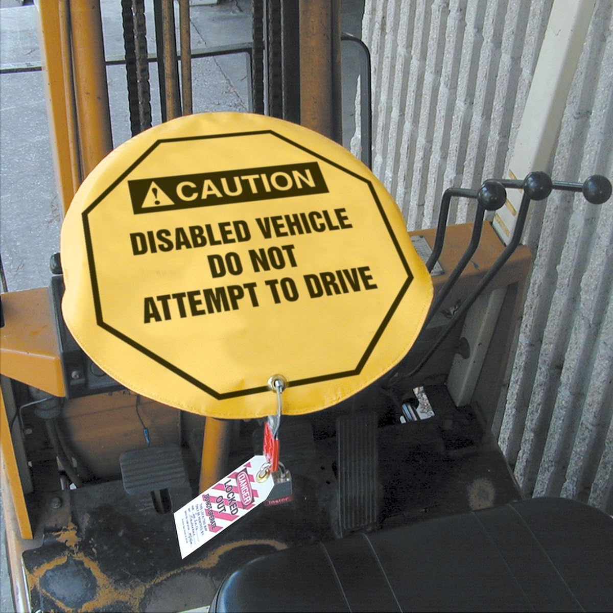 AccuformNMC Steering Wheel Cover for Lockout Tagout, ANSI-Style Legend Danger DO NOT Operate OR Move Vehicle..., Reinforced Vinyl, 24" Diameter, KDD736