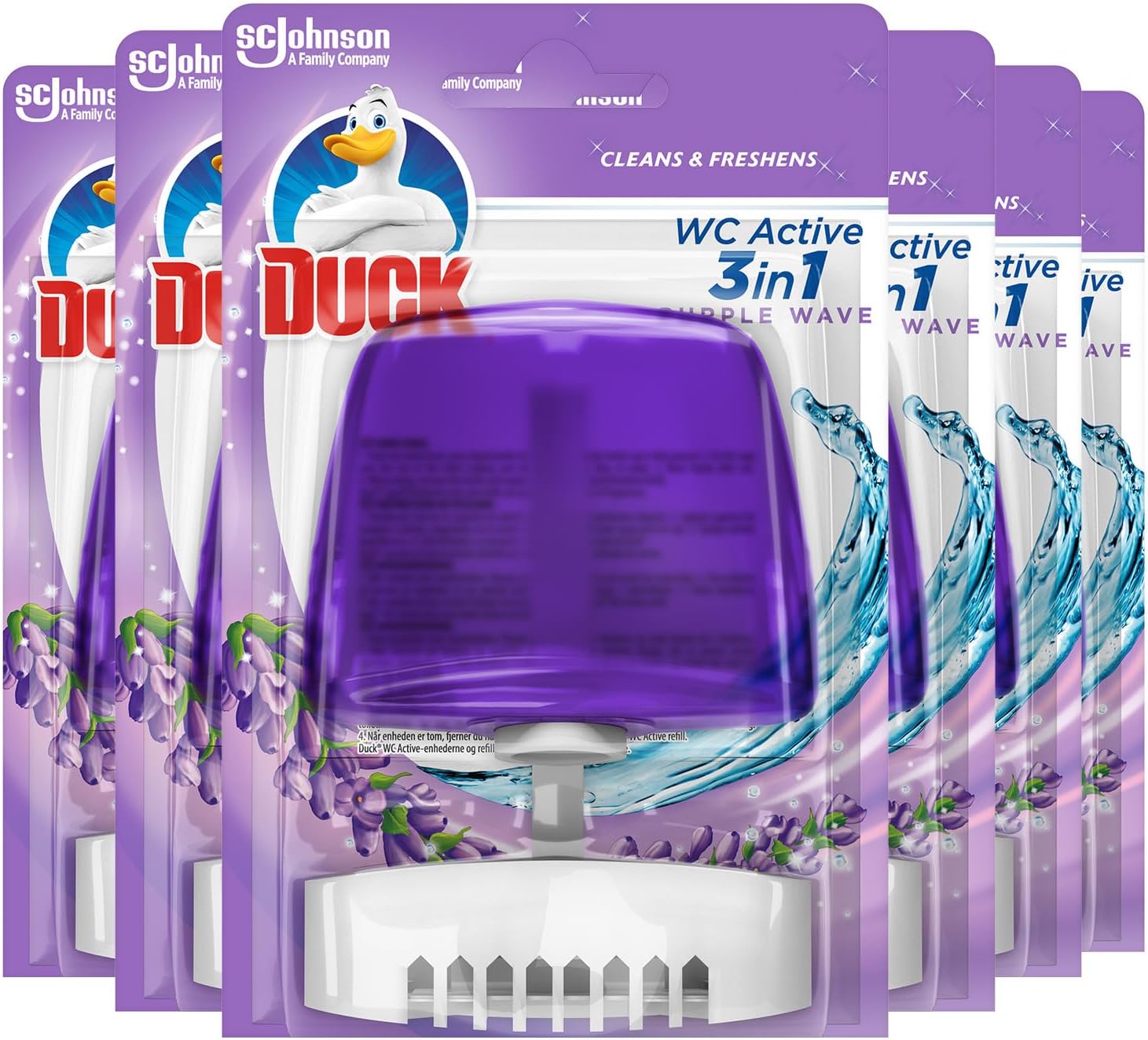 Liquid Toilet Rim Block Holder and Refill Starter Kit, 3-in-1 Toilet Bowl Cleaner, Purple Wave, Pack of 6 (Each Kit Contains 1 x Holder + 1 x 55ml Refill)