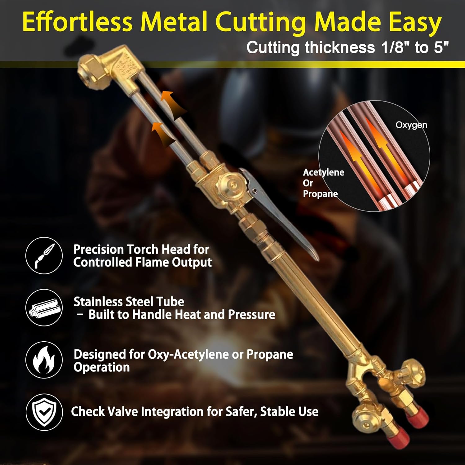 V-Type CA1350 Cutting Attachment and 100C Torch Handle with Check Valves- Medium-Duty Forged Brass Oxygen/Acetylene/Propane Cutting Torch for Welding & Cutting