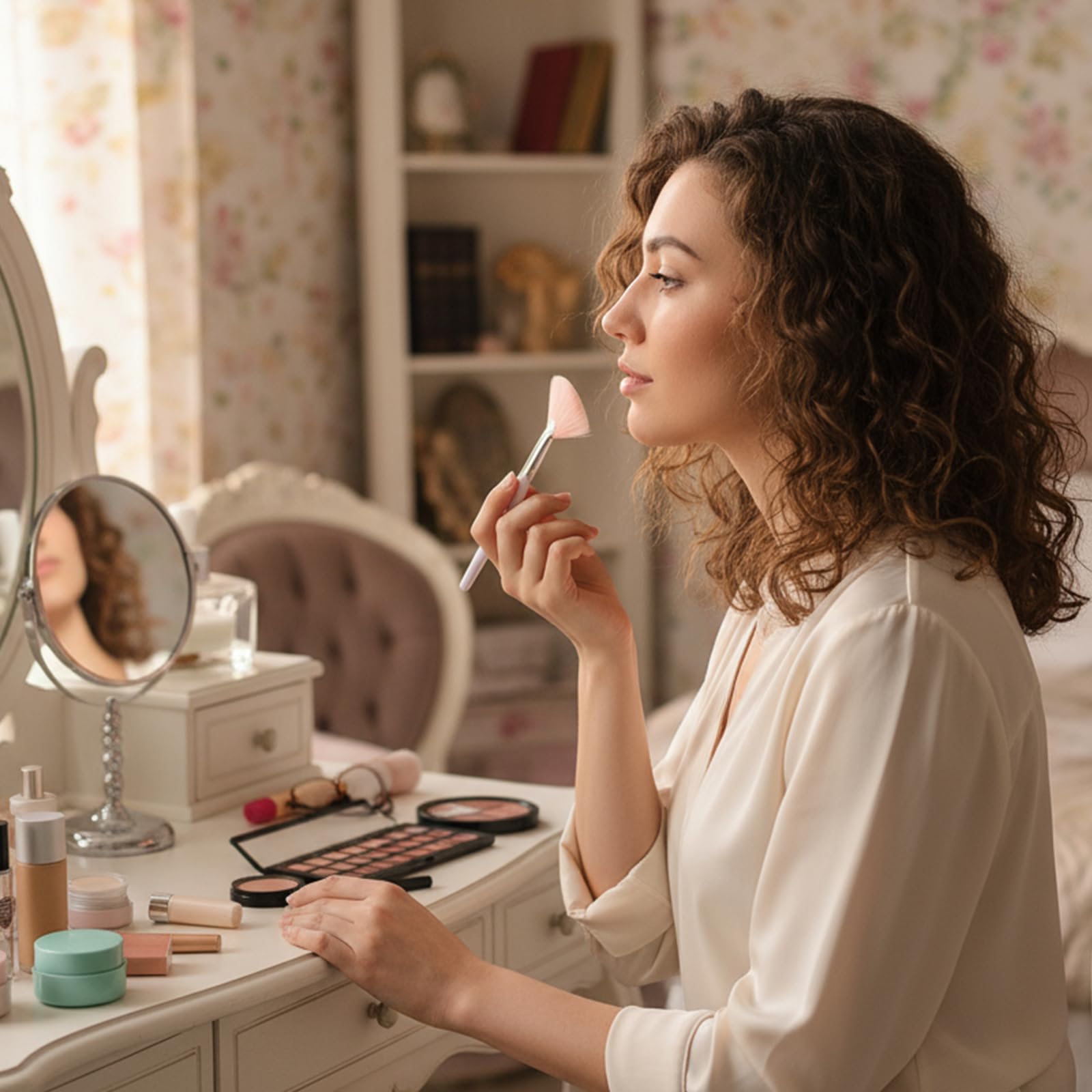 5 Pcs Mask Brushes for Facials, Soft Reusable Face Mask Applicator Tool Washable Fan Shaped Face Masks Brush Applicator for Women Girls Lady (Pink, White)