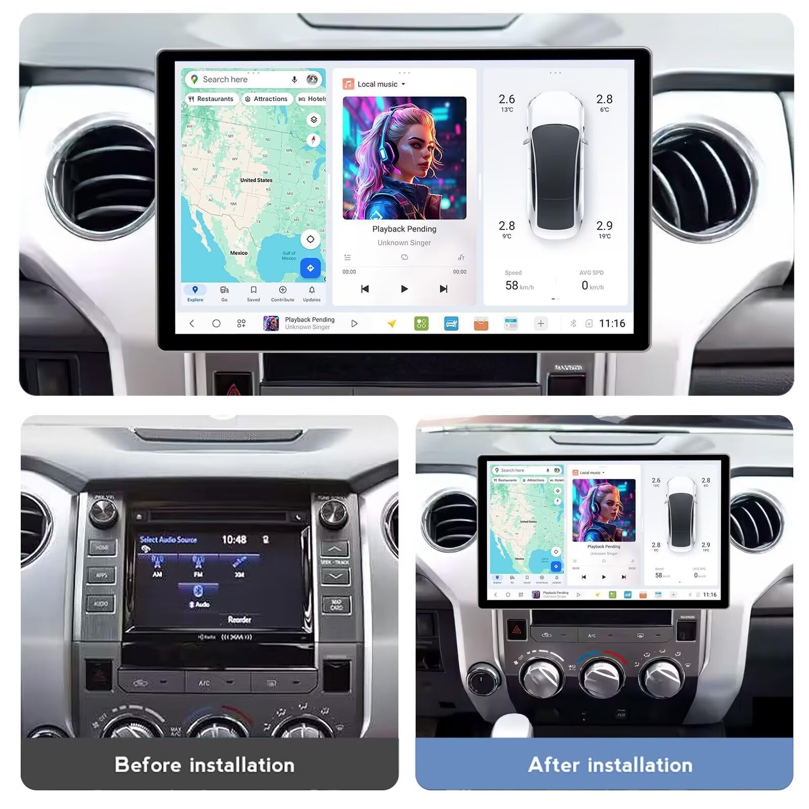 Amazon.com: MekedeTech DUDUAUTO DUDU7 Dash Kit for Toyota Tundra