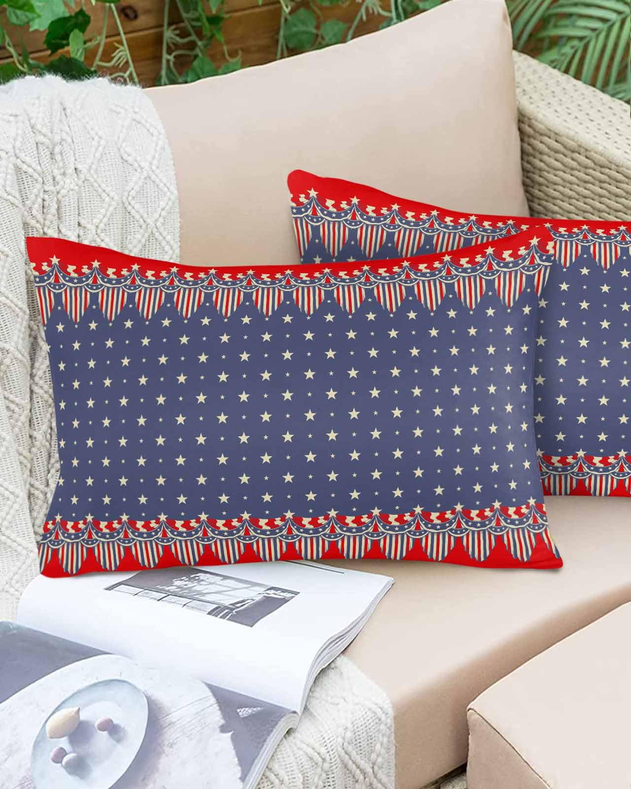 Boanket Lumbar Pillow Covers 12 x 20 Inches, 4th of July Waterproof Throw Pillow Cover Set of 2, Star Independence Day Blue Red Home Decorative Rectangle Cushion Covers for Patio/Tent/Couch/Garden