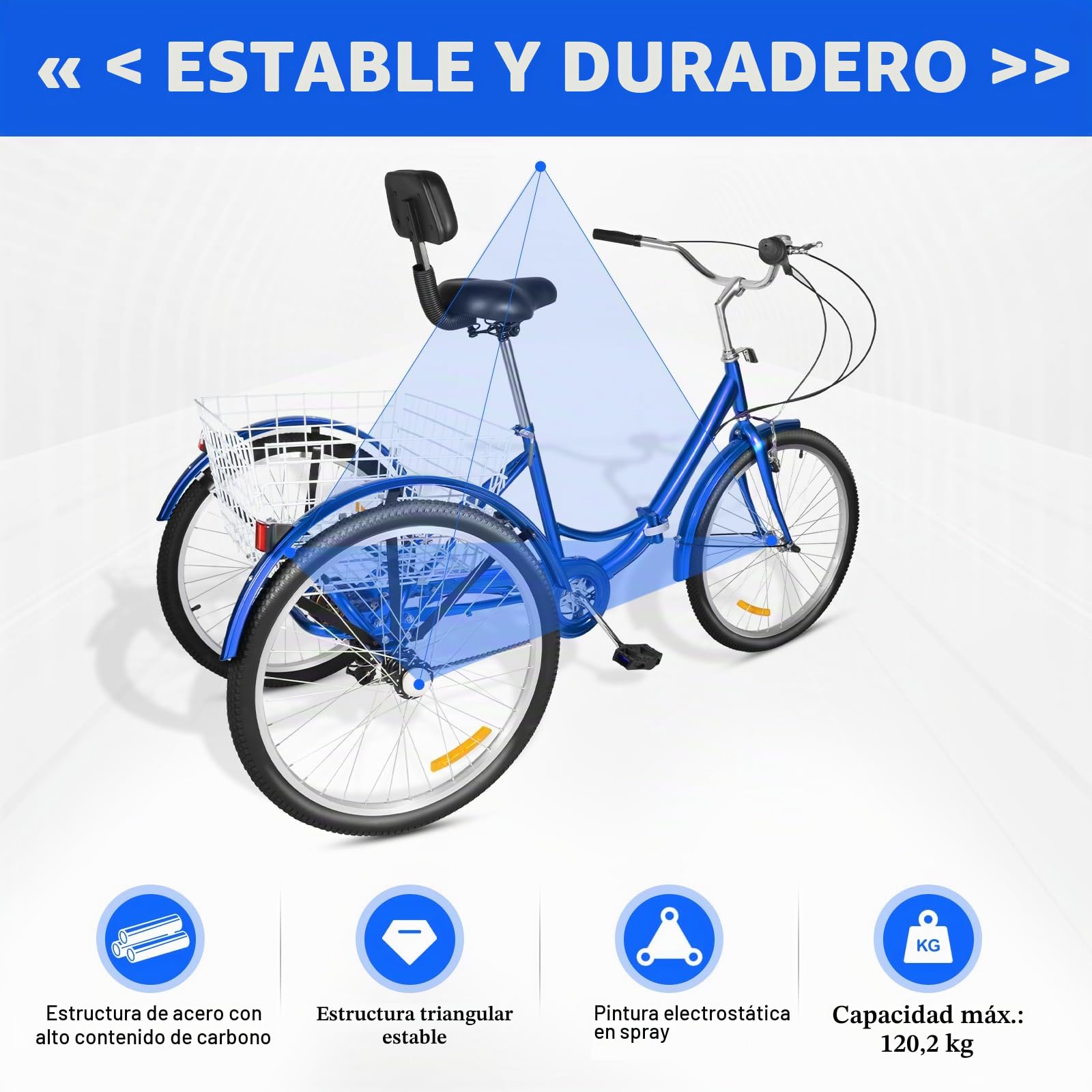 Triciclo plegable de 24 pulgadas para adultos, bicicleta para personas mayores, triciclo plegable con cesta de almacenamiento, 7 velocidades, ideal para ir de compras, capacidad de peso 120 kg