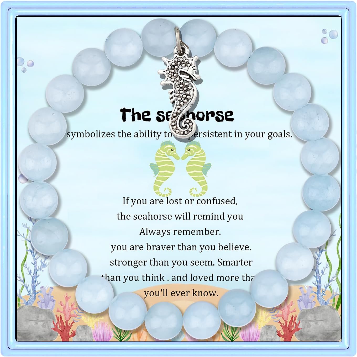 PARTNER Seahorse Inspirational Birthday Gifts for Women Best Friends Unique Gifts Natural Stone Beaded Bracelets for Women Agate Beaded Jewelry with Meaningful Message Card For Seahorse Lovers,Comes Packaged