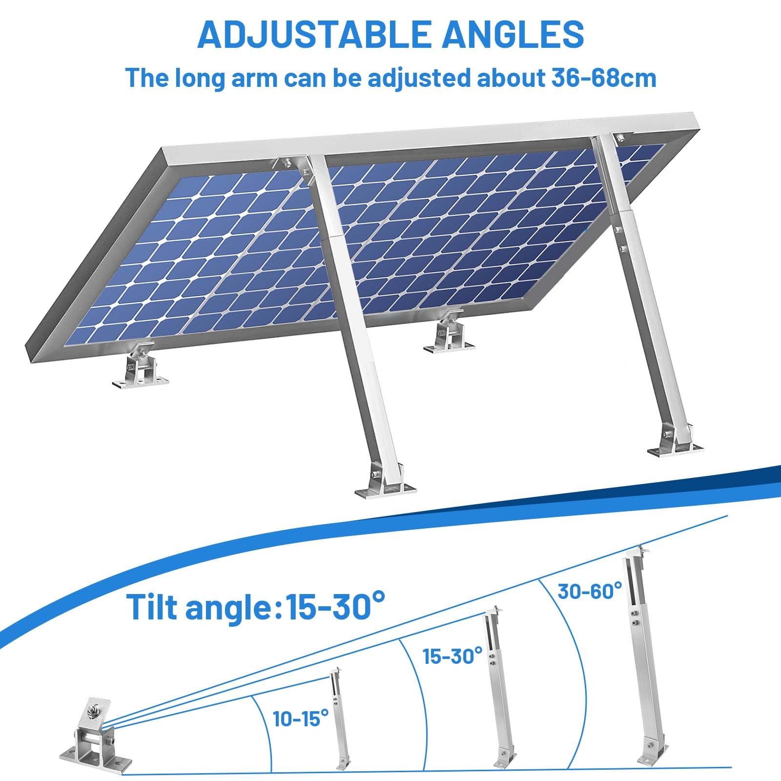 Royouzi Supporto per pannello solare da tetto in alluminio regolabile 15-30° 36-70 cm per camper barche