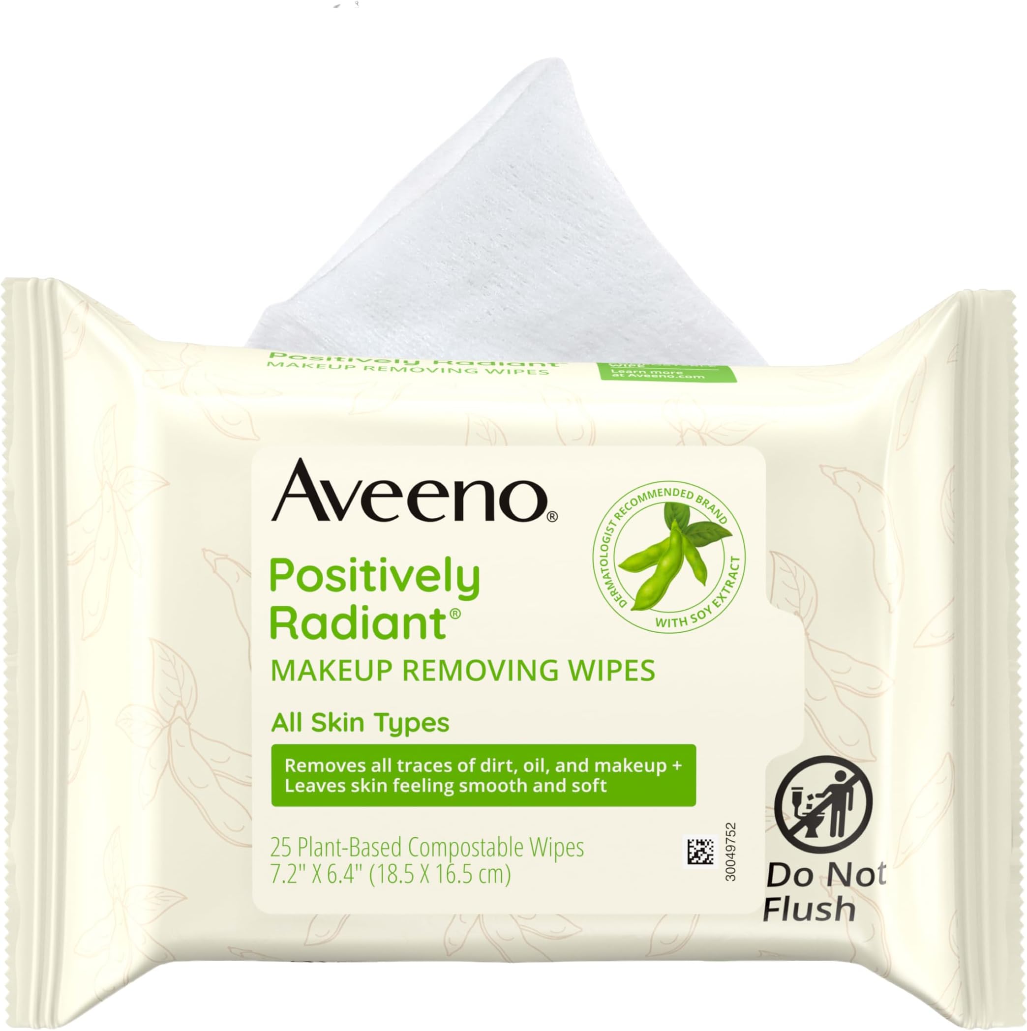 Aveeno Positively Radiant Alcohol Free Makeup Removing Wipes for Face, Ultra Soft, Gentle, Non-Comedogenic Facial Cleansing Wipes Leave Skin Feeling Clean & Soft, Sulfate Free, 25 Ctโ