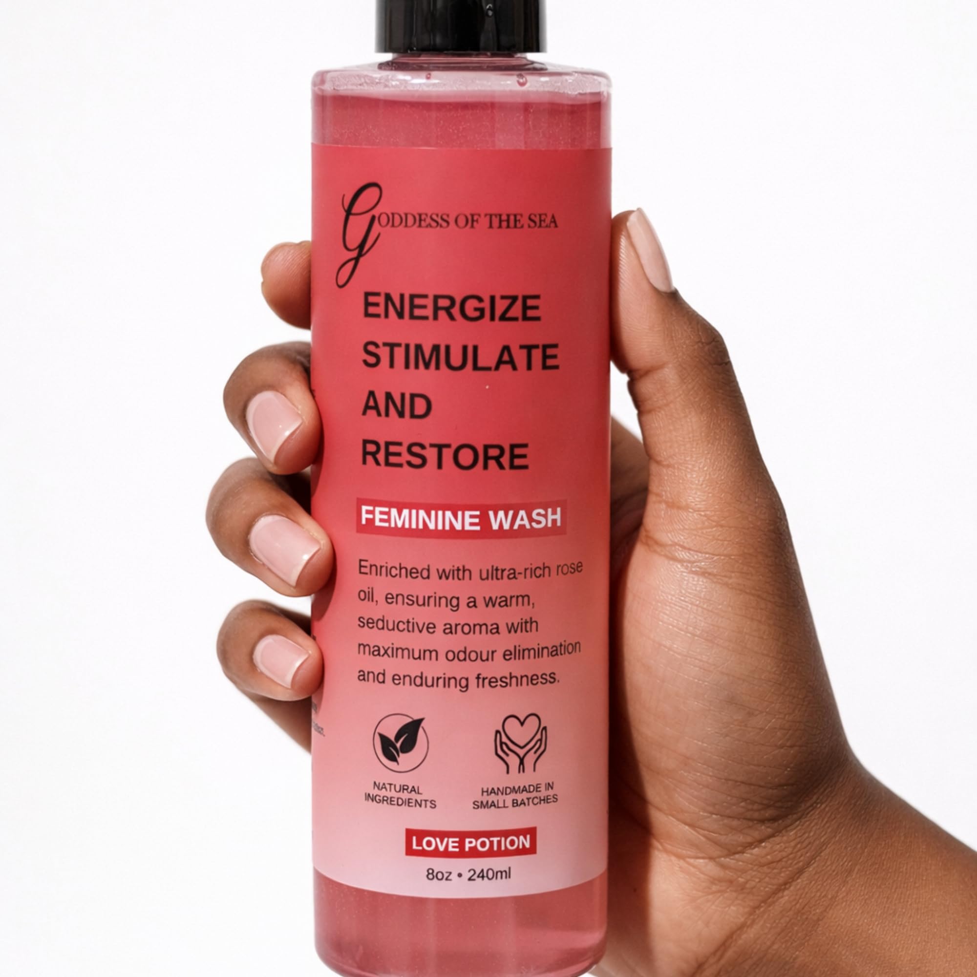 Love Potion Feminine Wash – Rose Yoni Cleanser for Women, Natural Intimate Wash with Aloe & Essential Oils, Odor Control & pH Balanced Daily Care, Plant-Based Formula, 240ml