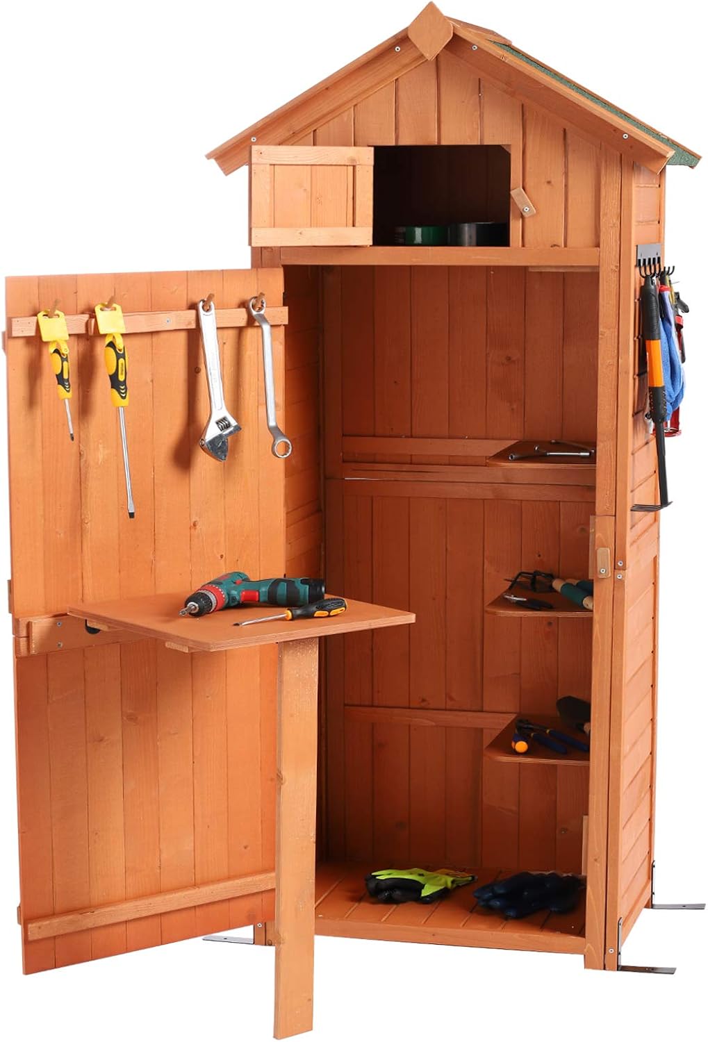 Exсluѕіvе Sресіаl B BAIJIAWEI Garden Storage Shed - Garden Tool Storage Cabinet - Lockable Arrow Wooden Storage Sheds Organizer for Home, Yard, Outdoor