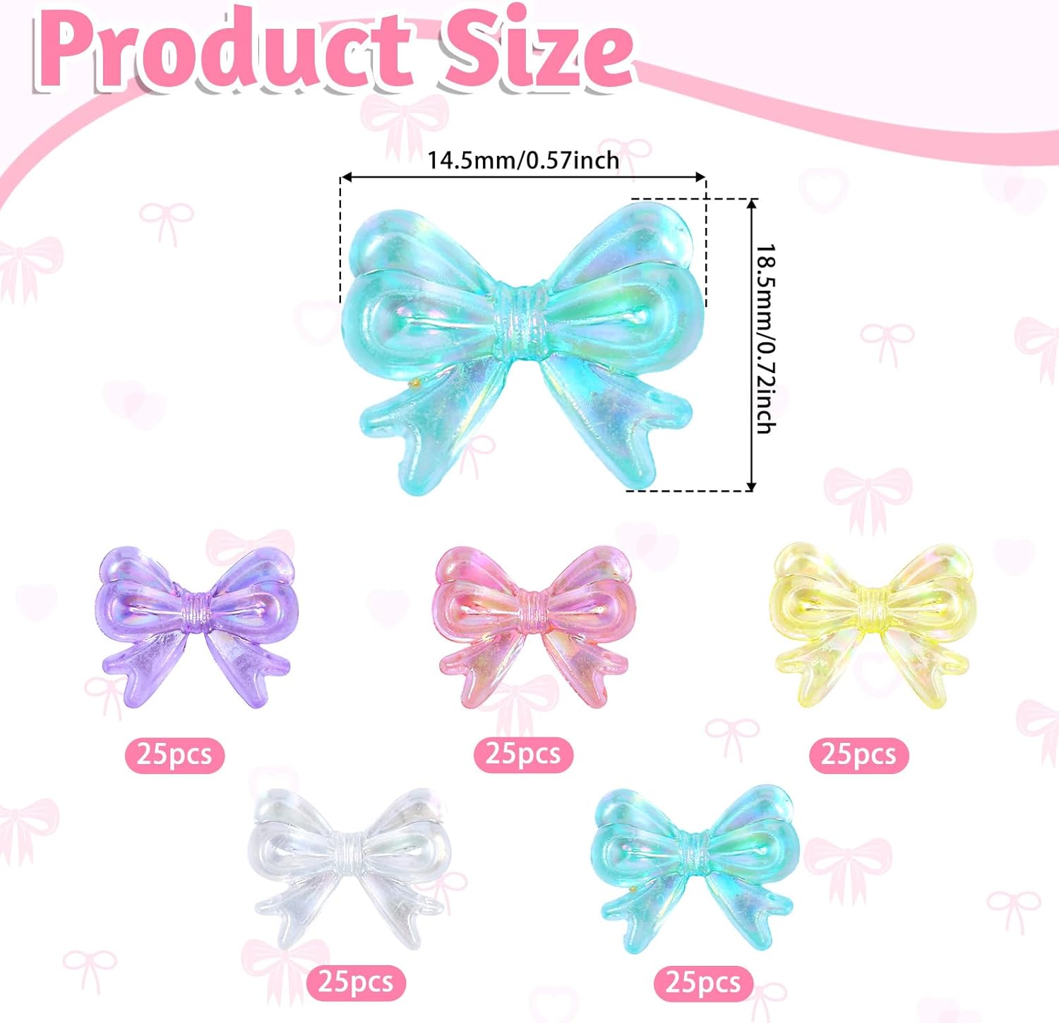 150PCS Bow Beads, 18.5x14.5mm Resin Bowknot Charms, Transparent Bow Beads for Jewelry Making, DIY Crafts, Bracelets, Necklaces, Keychains, Pens - Image 2
