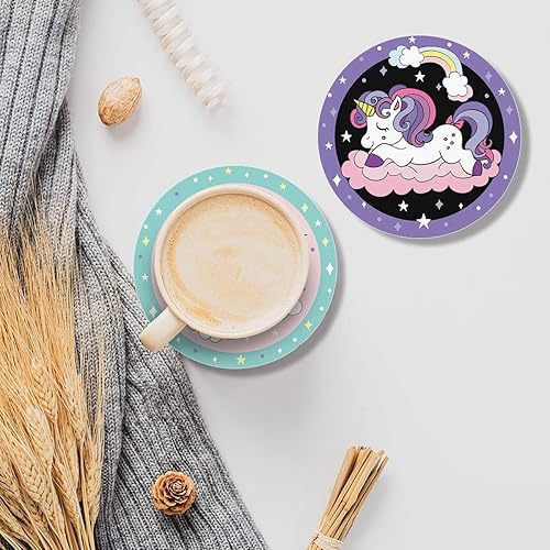 Miniatura 5 de CUBICER Paquete de 6 posavasos de cerámica de unicornio con base de corcho, regalos de inauguración de la casa para mujeres y adultos, mesa de café,