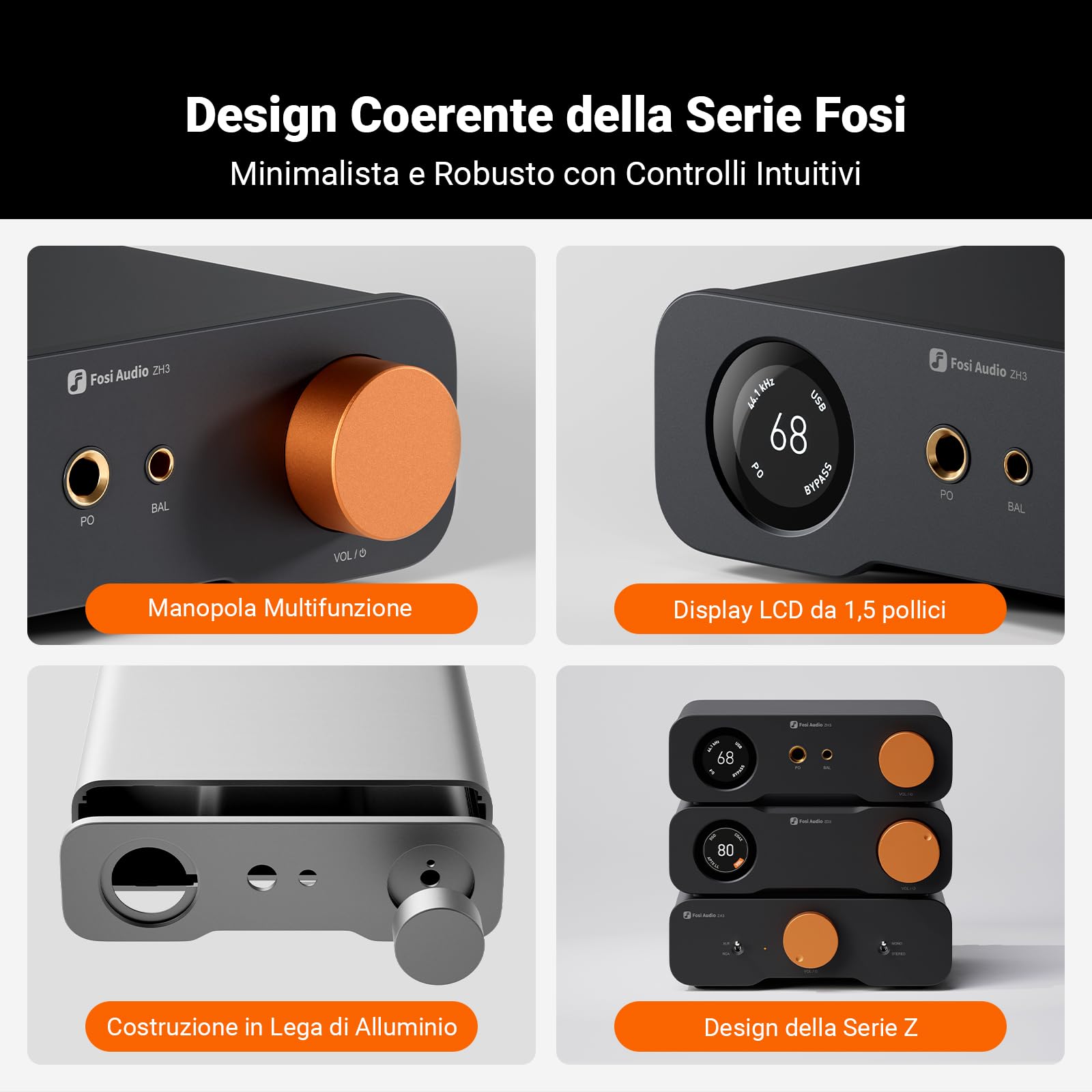 Fosi Audio ZH3 DAC HiFi Amplificatore per Cuffie, Preamplificatore Bilanciato con AKM4493SEQ XMOS XU316 PCM 768kHz per amplificatori, Ingresso USB/ottico/COAX/RCA/12V, Uscita XLR/RCA/4,4/6,35mm