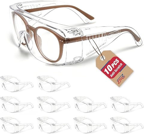 10 Pack OTG Safety Goggles Over Glasses, ANSI Z87.1 Impac...