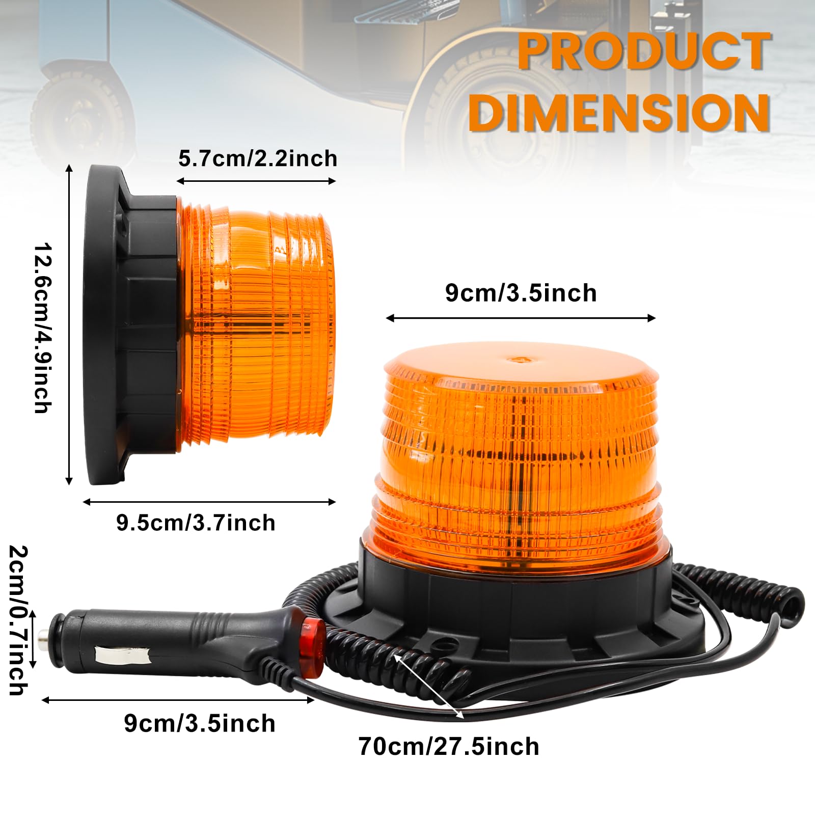Gyrophare Orange LED,12V 24V Girophare LED Vehicule Magnétique d'Urgence Avertissement Strobe ON/OFF pour véhicule Tracteur de golf UTV Car Bus Emergency Warning Strobe (Jaune)