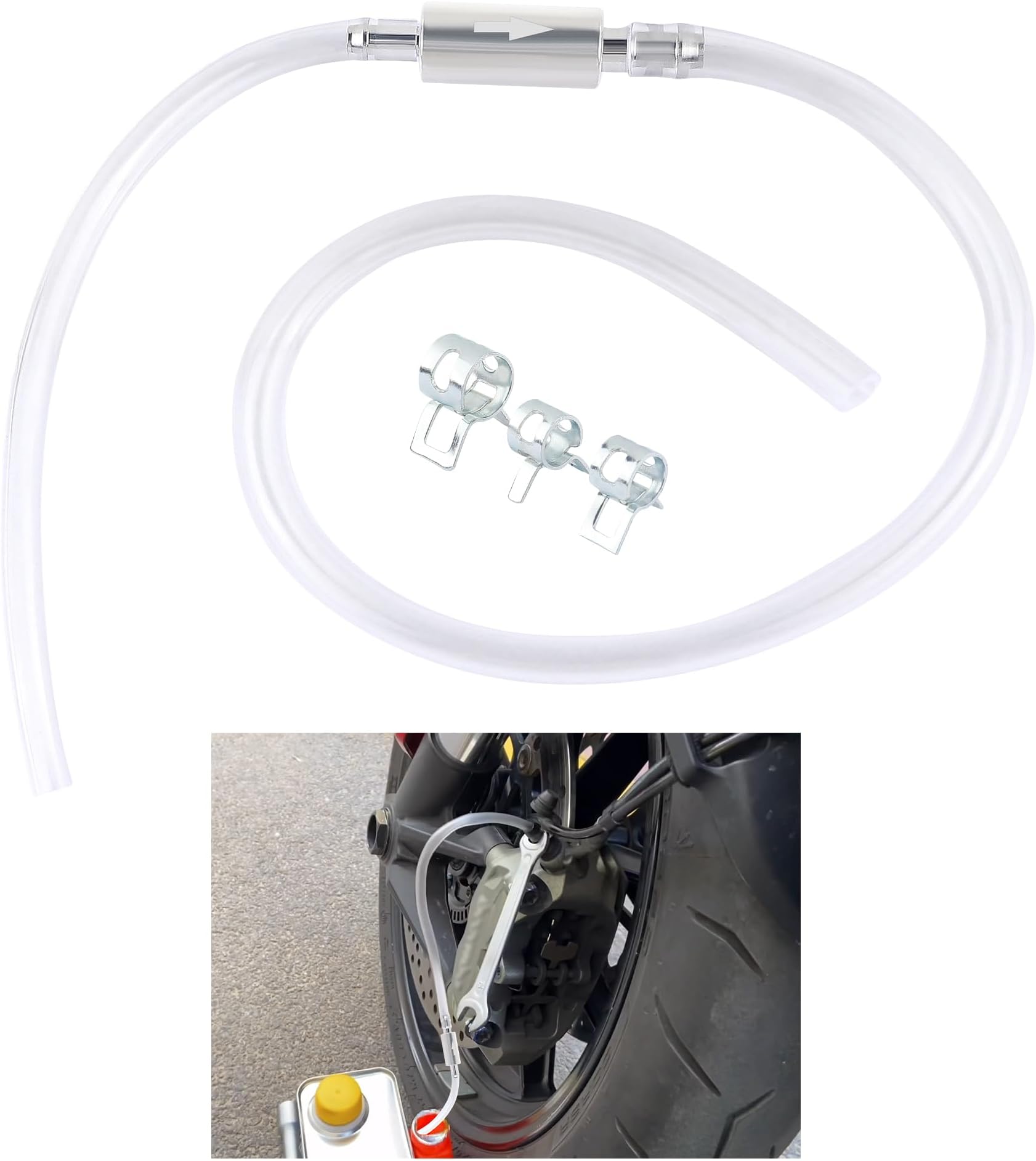 KIFIDAN Motorcycle Brake Bleeder Hose,One Way Check Valve Brake Fluid Bleeder Kit with Tube & Clamp,Universal Motorcycle Accessories Brake System Bleeding Tools for Clutch,Hydraulic Brake