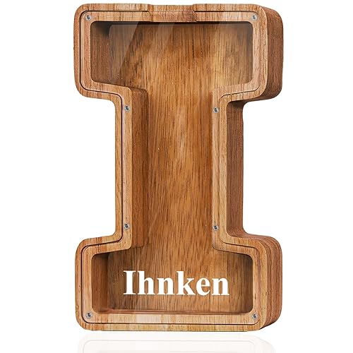 Vista 77 de Customized Name Large Wooden Piggy Bank for Boys Girls Alphabets Letter A-Z Coins Bills Money Change Bank Box Initial on Clear Cover