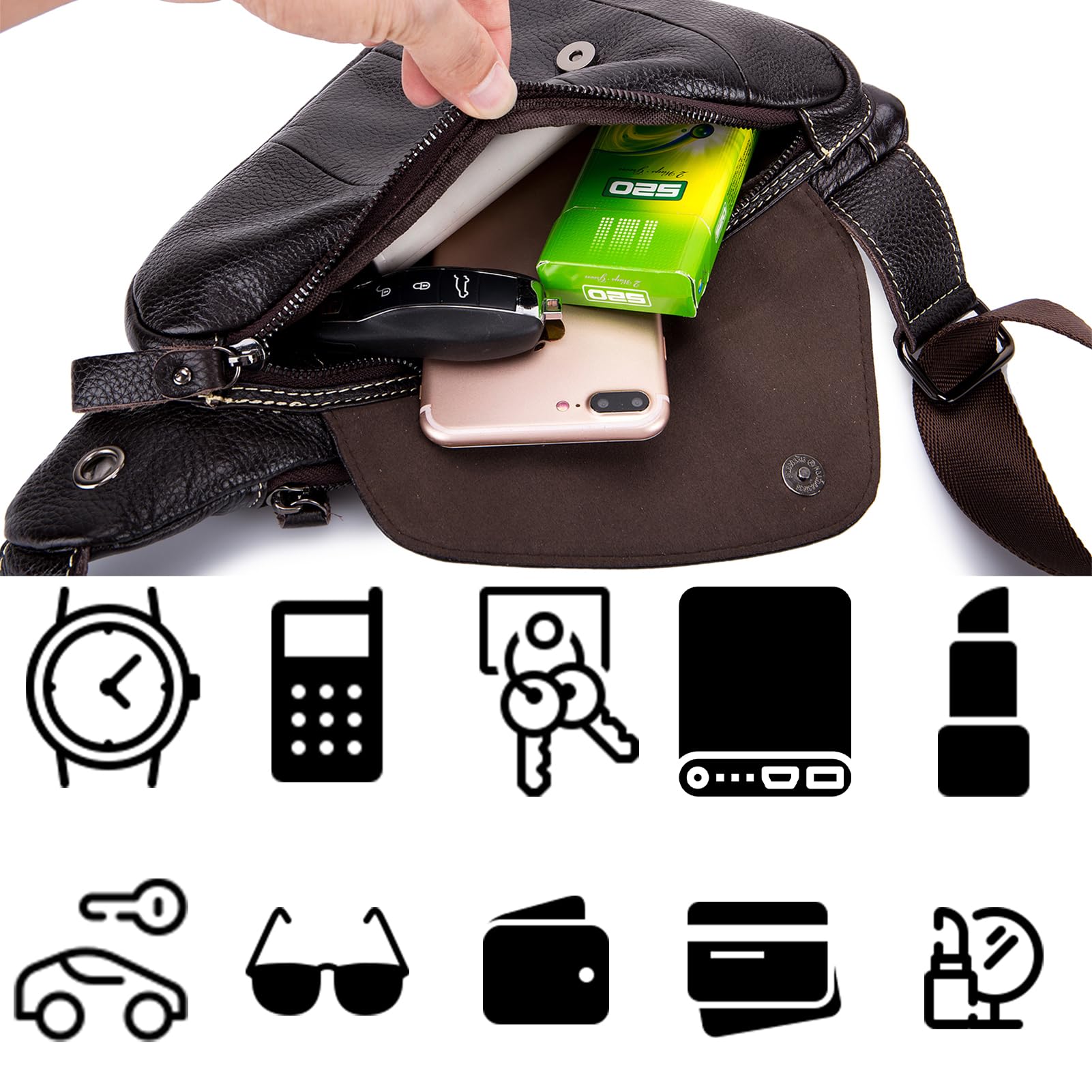 pundarika Torba na ramię męska skórzana torba na ramię biznesowa skórzana torba na klatkę piersiową torba crossbody wypoczynek sportowa torebka mała moda retro
