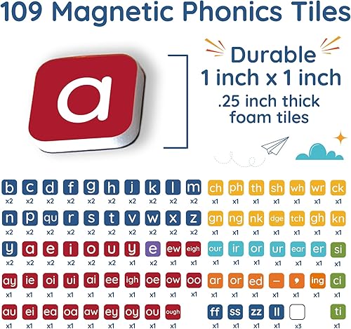 Miniatura 2 de Learning Letters by Four Dublee - 109 azulejos de letras fonéticas con tablero de ortografía magnético y cajas de sonido. Incluye bolsas