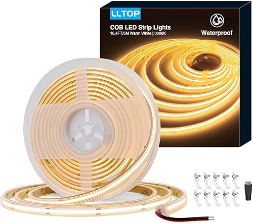 Vista 7 de Tira de luces LED COB Impermeable IP67 DC24v Luz blanca del día 6000K 5m/16.4 pies Alto CRI 92Ra+ Tira de luces LED para exteriores Cortada para Luz