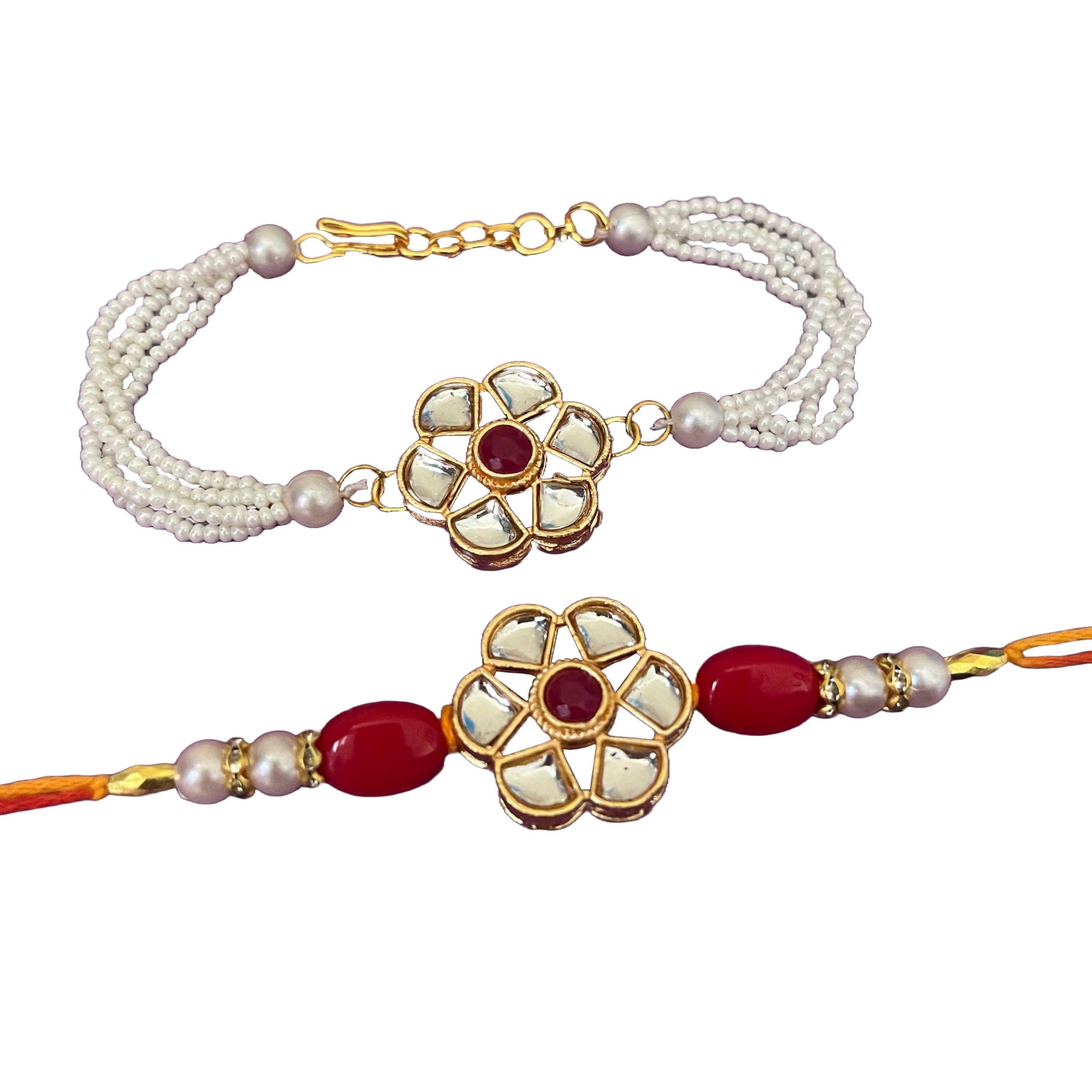 Niozaki Couple Rakhi for Brother and Bhabhi Pearl Stone Rakhi for Bhai Bhabhi Handmade Kundan Rahkhi for Brother and Sister (B0D8JYF3WY) Amazon Price History, Amazon Price Tracker