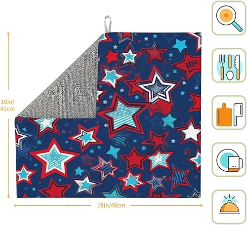 Miniatura 7 de Tapete de secado de platos azul y blanco para encimeras de 18 x 16 pulgadas, almohadilla protectora para escurridor de platos con lazo para colgar