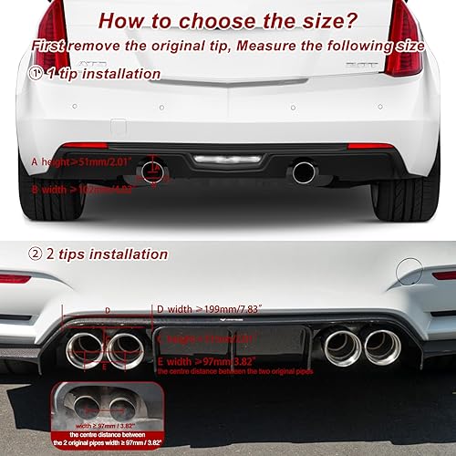 Miniatura 6 de Vechkom Punta de escape de 2.5 pulgadas con luz LED roja, fibra de carbono, silenciador de escape de automóvil con luz LED roja, silenciador de