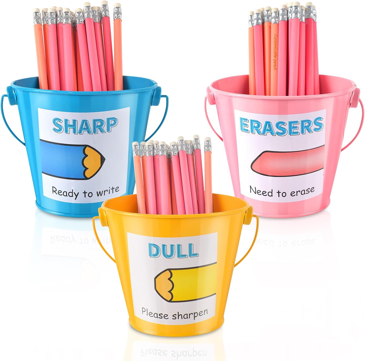 3 Pack Sharp and Dull Pencil Buckets Metal Pencil Holders