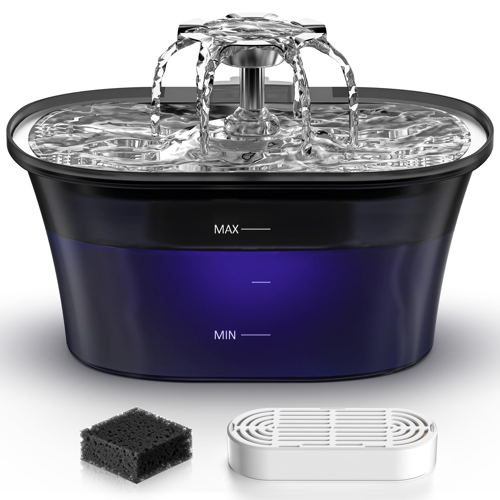 Cat Water Fountain - Recant Cat Fountain 2.5L/84oz Automatic Pet Fountain with Stainless Steel Lid, Dog Water Dispenser wi...