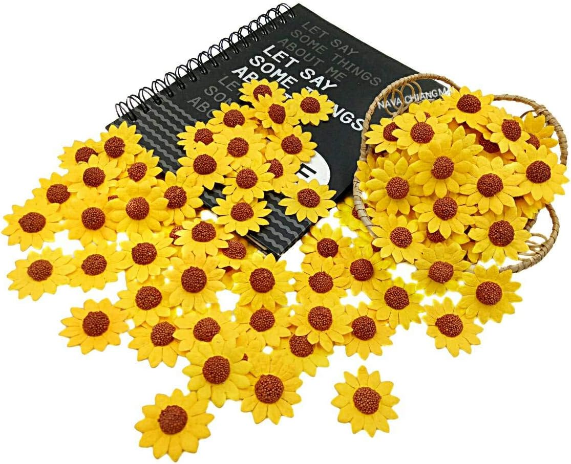 Sunflowers Mulberry Paper Flower Yellow Paper Sunflower with Brown Centre Miniature Flowers DIY Wedding Decor Sunflowers Fake Flowers Heads Artificial Mulberry Paper