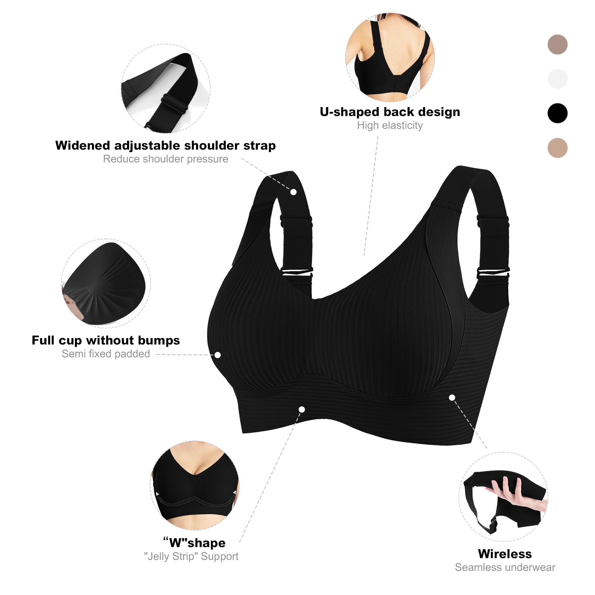 Fittingirls Reggiseno Plus-Size Senza Ferretto con Supporto, Traspirante Coppe Imbottite Copertura Totale Adattabile - per Uso Giornaliero