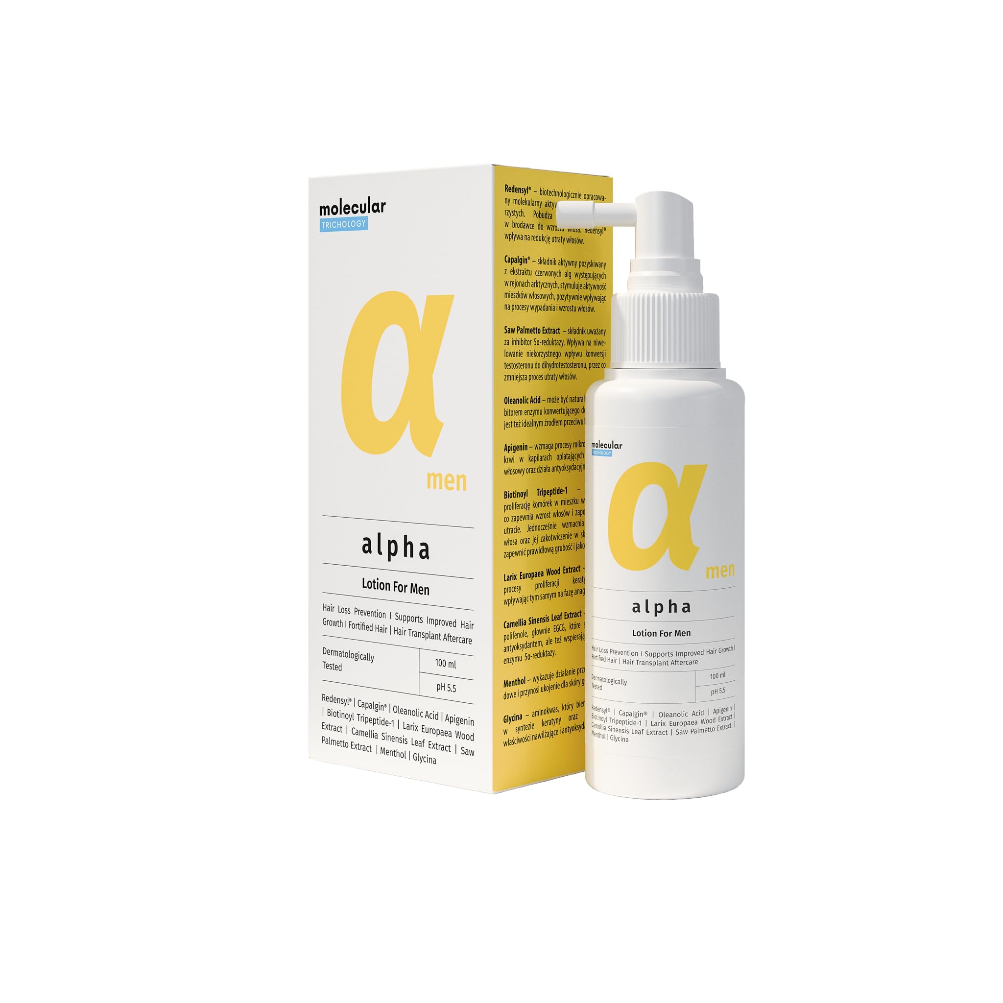 Haarlotion gegen Haarausfall für Herren, 100 ml | Alpha Haartonikum, für Haarwachstum, Trichologische Kopfhautpflege bei Dünner Werdendem Haar, Leave-in-Lotion ohne Ausspülen