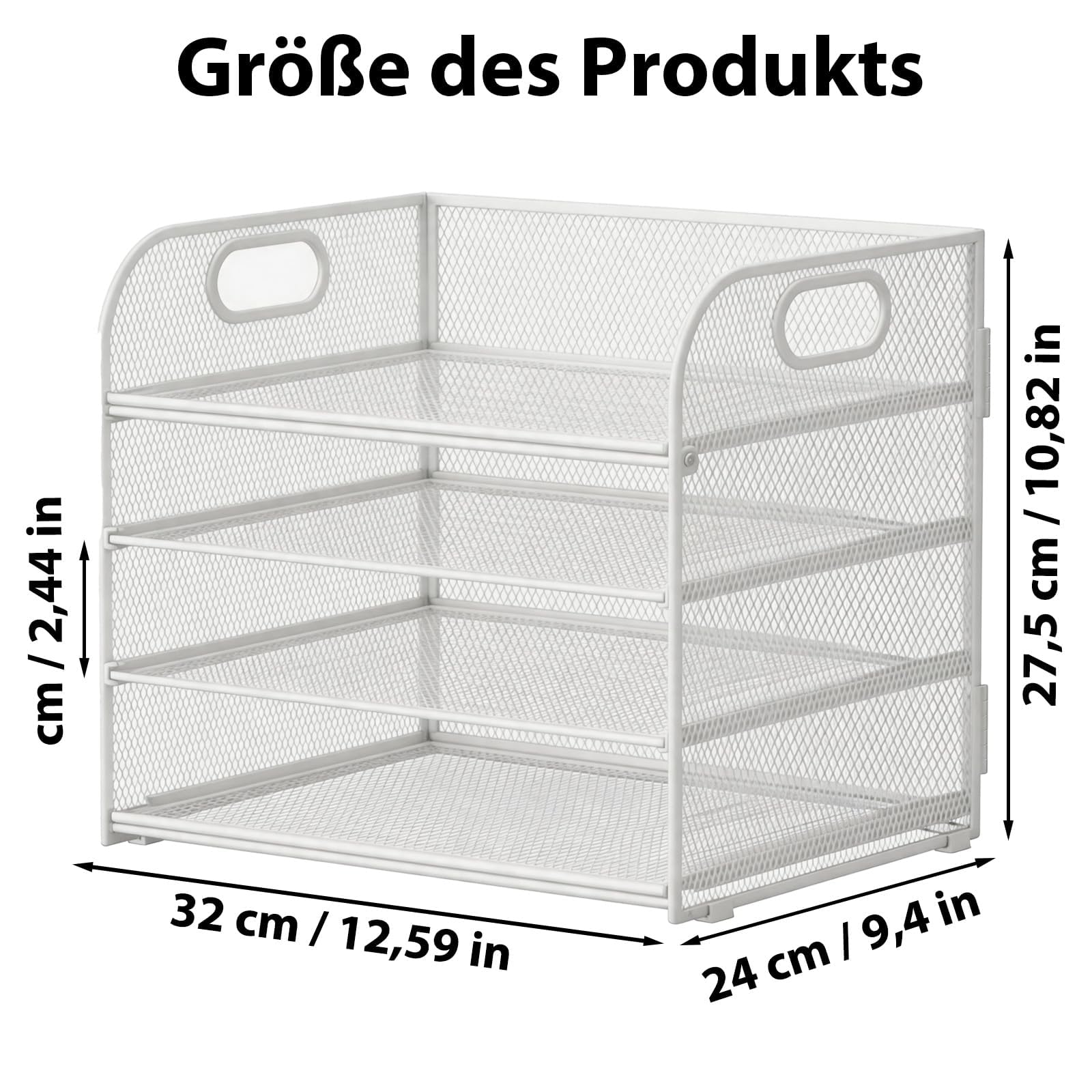 Organizer na biurko, 4-poziomowy organizer na biurko, półki z uchwytem, metalowa kratka, organizer na dokumenty, do biura, domu i szkoły, na papier, książkę, magazyn (kolor biały)