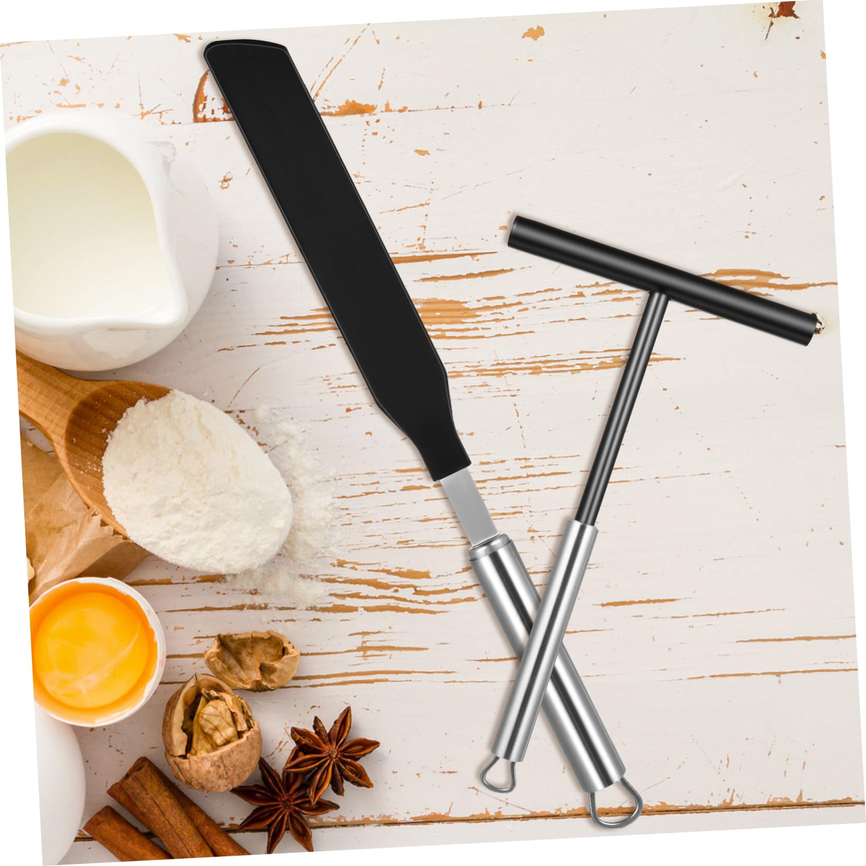 Set de Espátulas Utensilios Fuertes y Convenientes de Acero Inoxidable y Crema para Panqueques para Cocina en Casa o Pastelería
