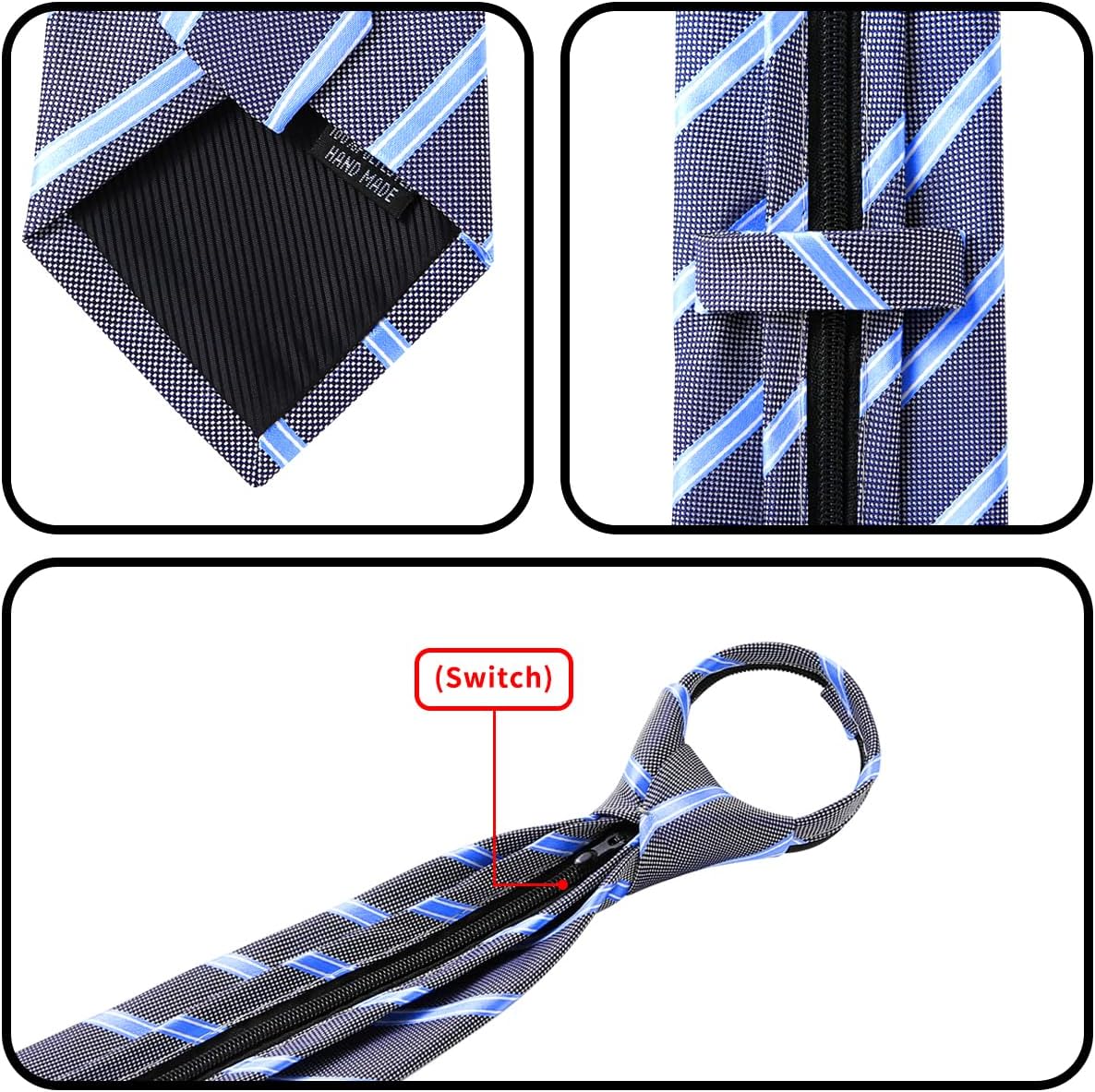 AUSKY 6 Packs Men’s Pre-Tied Necktie,Regular Long Adjustable Zip Up Zipper Neck ties for Men - Image 5