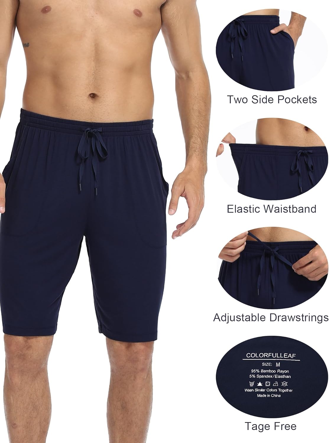 COLORFULLEAF Men's Pajama Shorts Soft Lightweight Sleep Shorts Comfy Lounge Pants with Pockets 2 or 3 Pack - Image 4